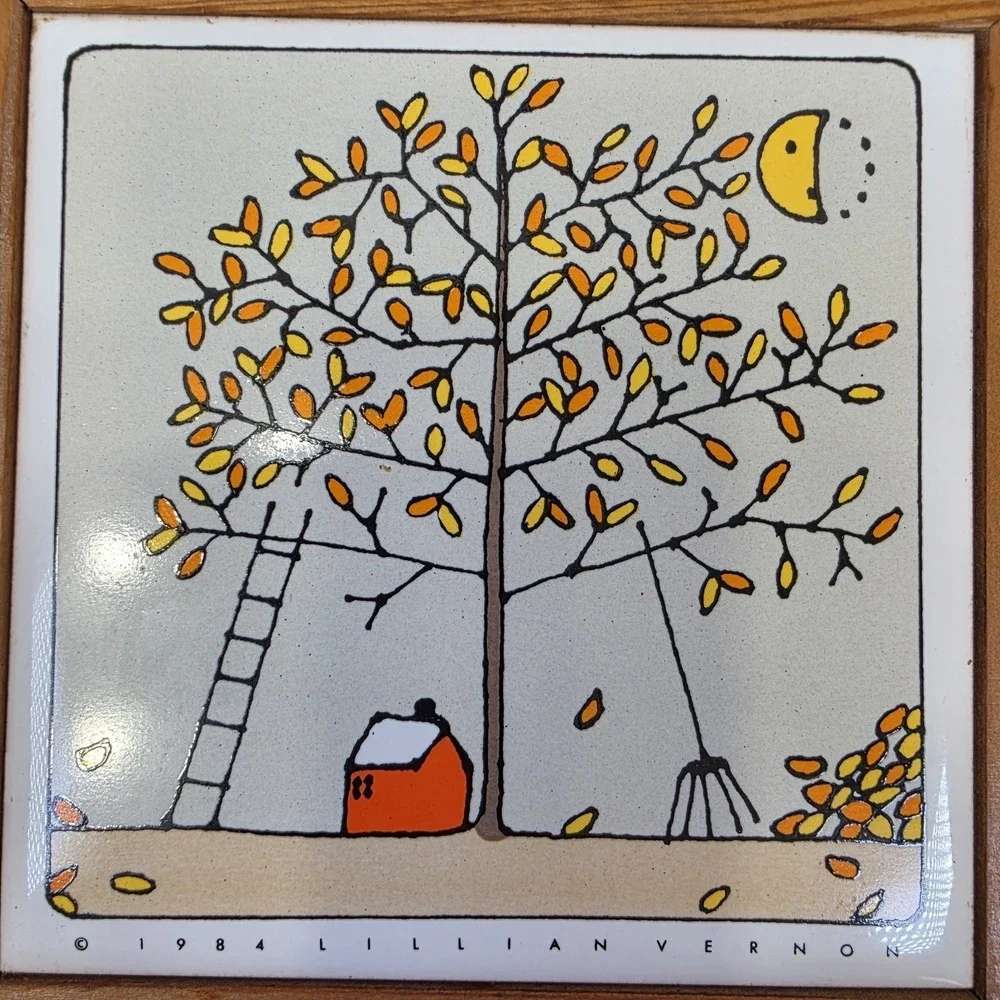 1984 Vtg Lillian Vernon Framed Tile Coasters Trivets Seasons Wall Decor Set Of 4